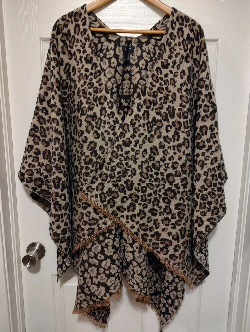 Leopard Print Wrap Poncho - Beige & Black